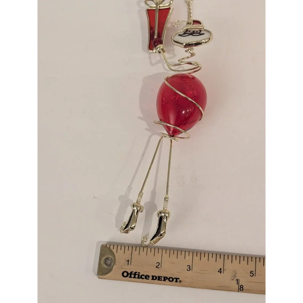 Wire Wrapped Stained Glass Hanging Santa Ornament Decor Acrylic Gold Tone 10